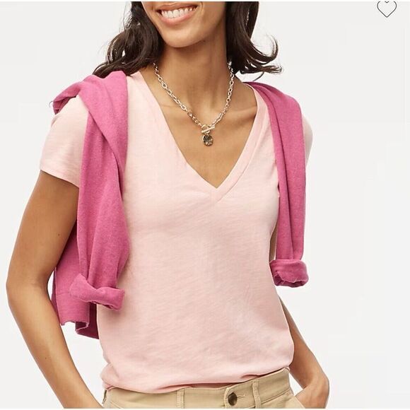 J.CREW Top Womens XXS Pink Slub Cotton V-Neck Tee NEW Slim-Fit H5967 - Picture 1 of 14
